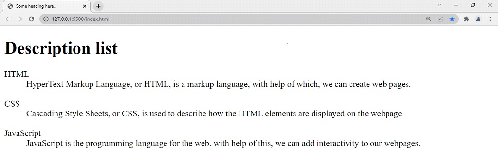 Description list HTML