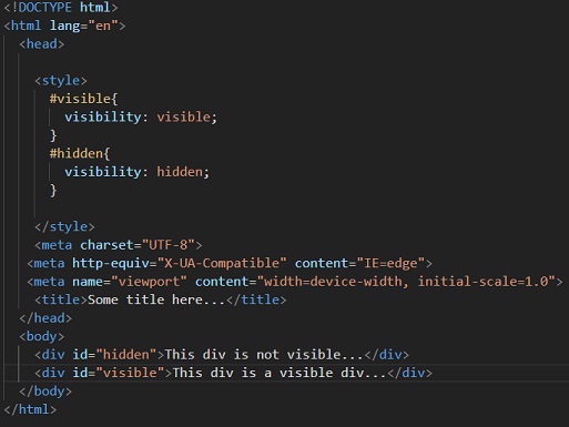 html visibility false