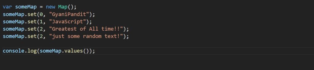 Getting a new iterator object containing values from the map values method 